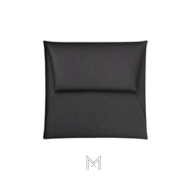 Ví đựng thẻ Hermes cúc bấm màu đen da Epsom MVH45