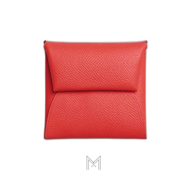 Ví đựng thẻ Hermes cúc bấm da Epsom màu đỏ san hô MVH40