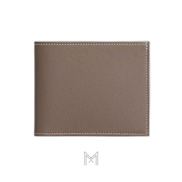 Ví đựng thẻ Hermes Citizen Twill Compact màu nâu ghi da sần MVH120