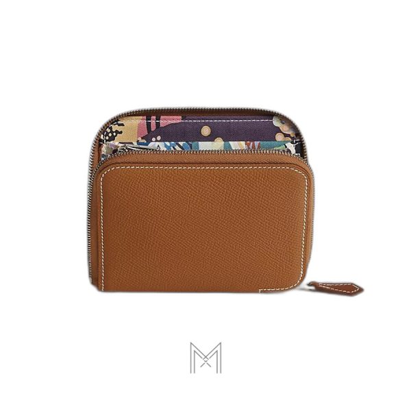 Ví ngắn Hermes khoá kéo Zip màu nâu da Epsom & Barenia calfskin MVH05