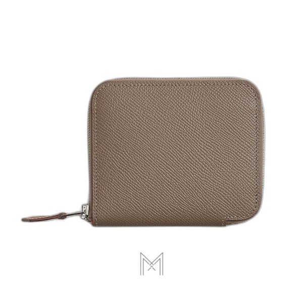 Ví ngắn Hermes nữ khoá kéo Zip màu nâu ghi da Epsom chính hãng MVH04
