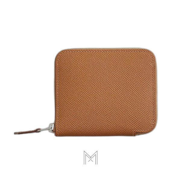 Ví ngắn Hermes nữ khoá kéo Zip màu nâu da Epsom chính hãng MVH02
