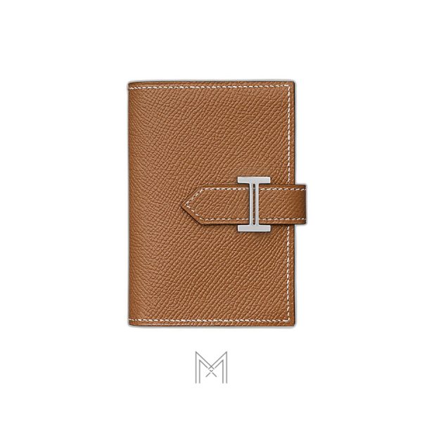 Ví ngắn Hermes Bearn màu nâu da sần chính hãng MVH20