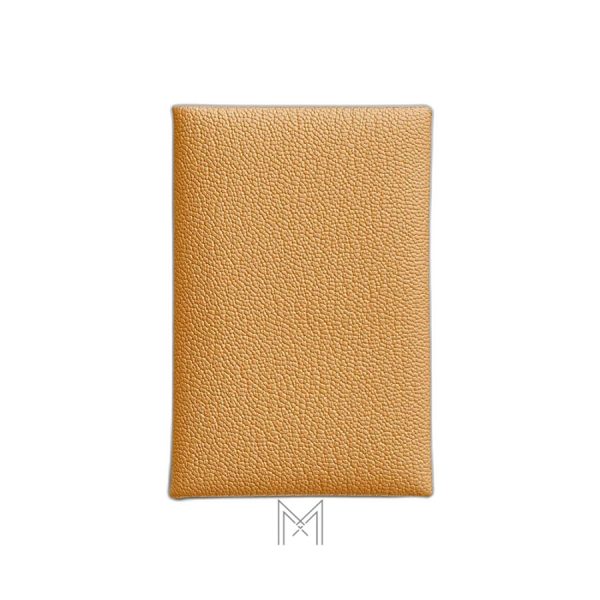 Ví ngắn Hermes Calvi màu vàng da sần authentic MVH97