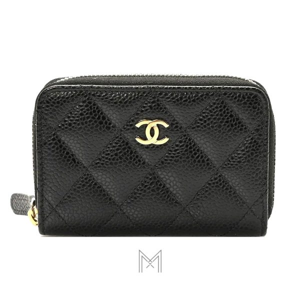 Ví ngắn Chanel màu đen da sần hàng hiệu MHV17