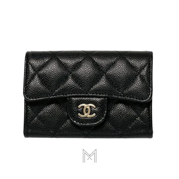 Ví da Chanel màu đen logo CC màu vàng chính hãng MHV10