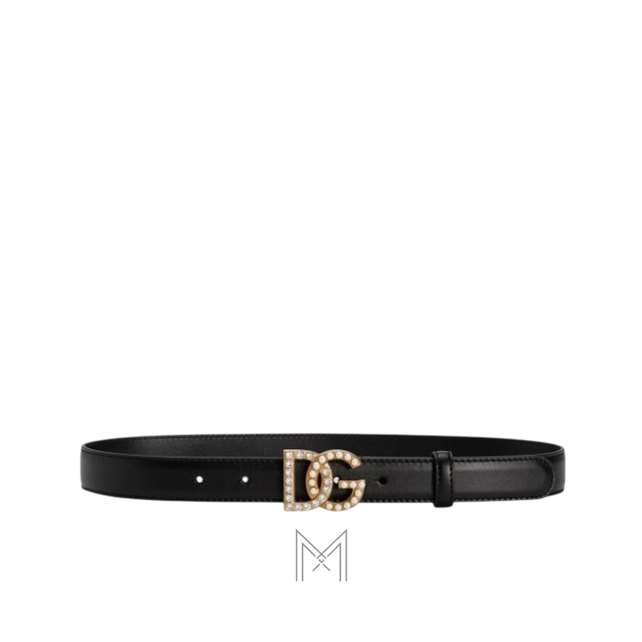 Thắt lưng Dolce Gabbana Calfskin belt with logo with rhinestones and pearls BE1447AQ3398S574 TTLD007
