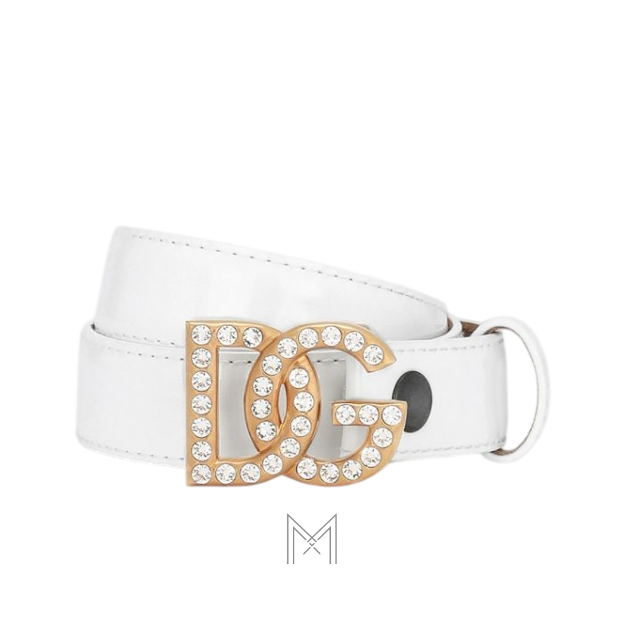 Thắt lưng Dolce Gabbana Polished calfskin belt with rhinestone-detailed logo BE1550A103780002 TTLD026